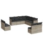 Set de sofás de jardín 11 pzas y cojines ratán sintético gris
