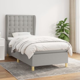 Cama box spring con colchón tela gris claro 90x190 cm