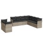 Set muebles jardín 9 pzas y cojines ratán sintético gris claro