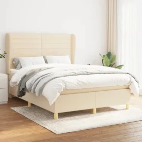 Box spring bed with cream fabric mattress 140x200 cm by vidaXL, Beds and slatted bases - Ref: Foro24-3128610, Price: 532,84 €...