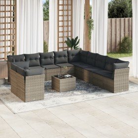 Set de sofás de jardín 12 pzas con cojines ratán sintético gris en Conjuntos de jardín | Comprar online en Foro24