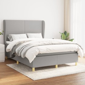 Cama box spring con colchón tela gris claro 140x190 cm