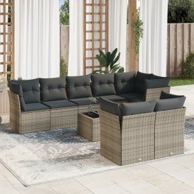 Set de muebles de jardín 9 pzas y cojines ratán sintético gris