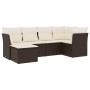 Set sofás de jardín 6 piezas y cojines ratán sintético marrón
