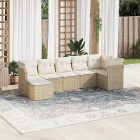 Set sofás de jardín 7 piezas y cojines ratán sintético beige Set sofás de jardín 7 piezas y cojines ratán sintético beige