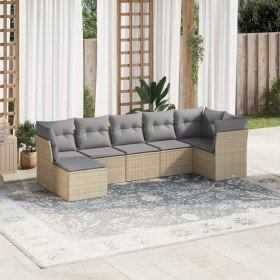 Set sofás de jardín 7 piezas y cojines ratán sintético beige Set sofás de jardín 7 piezas y cojines ratán sintético beige