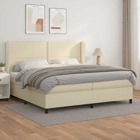 Cama box spring con colchón cuero sintético crema 200x200 cm