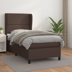 Cama box spring con colchón cuero sintético marrón 100x200 cm