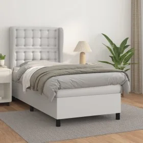 Box spring bed with white synthetic leather mattress 90x190 cm by vidaXL, Beds and slatted bases - Ref: Foro24-3129004, Price...