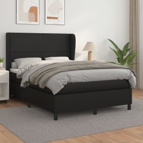 Cama box spring con colchón cuero sintético negro 140x190 cm