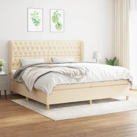 Box spring bed with cream fabric mattress 200x200 cm by vidaXL, Beds and slatted bases - Ref: Foro24-3128794, Price: 723,79 €...