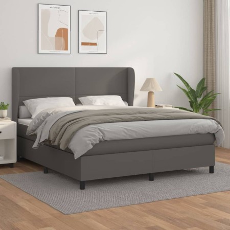 Cama box spring con colchón cuero sintético gris 180x200 cm de vidaXL, Camas y somieres - Ref: Foro24-3128929, Precio: 637,85 €