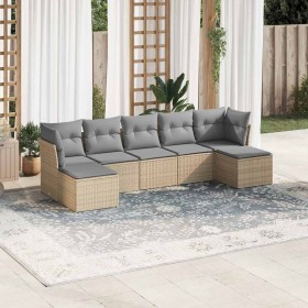 Set de sofás de jardín 7 pzas con cojines ratán PE gris claro
