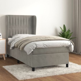 Cama box spring con colchón terciopelo gris claro 80x200 cm