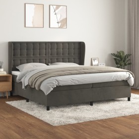 Cama box spring con colchón terciopelo gris oscuro 200x200 cm