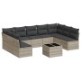 Set sofás jardín 10 pzas con cojines ratán sintético gris claro