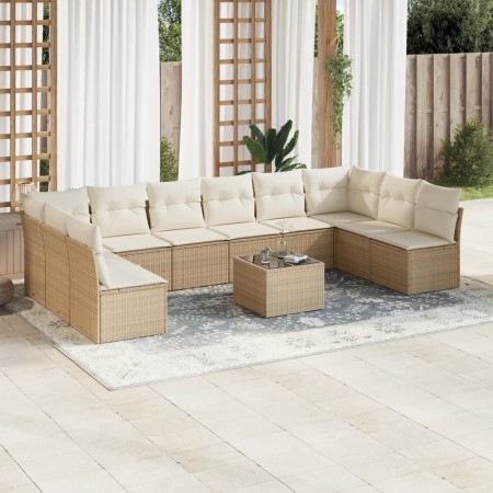 Set de sofás de jardín 11pzas con cojines ratán sintético beige