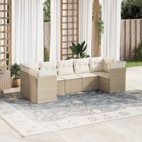 Set sofás de jardín 7 piezas y cojines ratán sintético beige en Conjuntos de jardín | Comprar online en Foro24