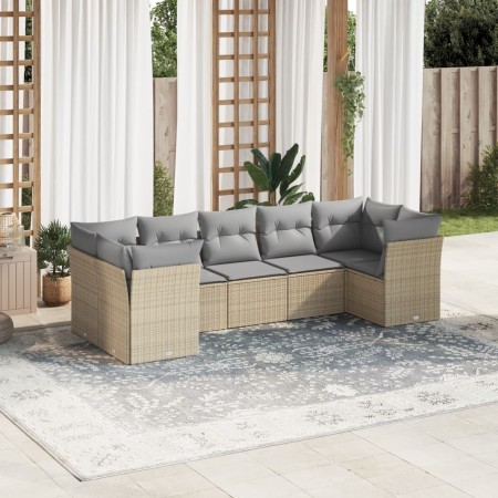 Set sofás de jardín 7 piezas y cojines ratán sintético beige
