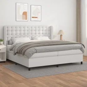 Box spring bed with white synthetic leather mattress 200x200 cm by vidaXL, Beds and slatted bases - Ref: Foro24-3129052, Pric...