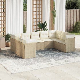 Set de sofás de jardín 9 pzas con cojines ratán sintético beige