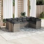 Set de muebles de jardín 9 pzas y cojines ratán sintético gris
