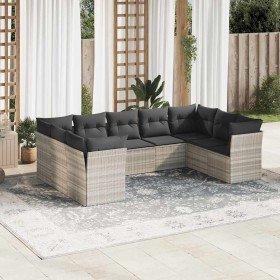 Set muebles jardín 9 pzas y cojines ratán sintético gris claro Set muebles jardín 9 pzas y cojines ratán sintético gris claro