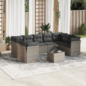 Set de sofás de jardín 10 pzas con cojines ratán sintético gris Set de sofás de jardín 10 pzas con cojines ratán sintético gris