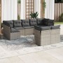 Set de muebles de jardín 9 pzas y cojines ratán sintético gris