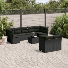 Set de sofás de jardín 10 pzas cojines ratán sintético negro