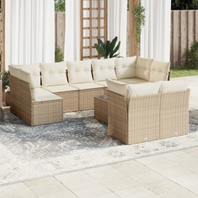 Juego de sofás jardín con cojines beige 10 pzas ratán sintético