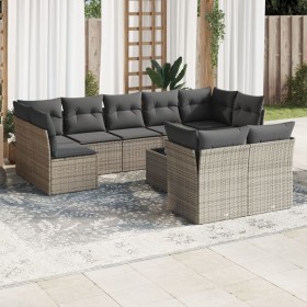 Set de sofás de jardín 10 pzas con cojines ratán sintético gris