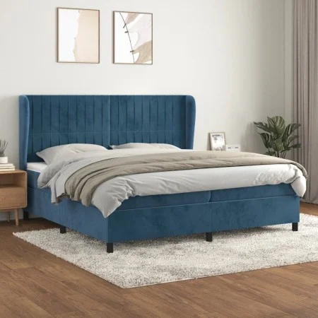 Box spring bed with dark blue velvet mattress 200x200 cm by vidaXL, Beds and slatted bases - Ref: Foro24-3129355, Price: 732,...