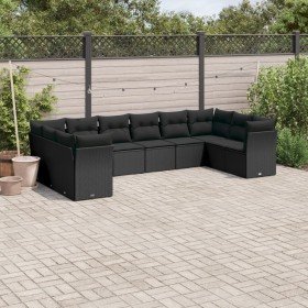 Set de sofás de jardín 10 pzas cojines ratán sintético negro Set de sofás de jardín 10 pzas cojines ratán sintético negro