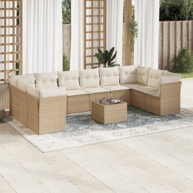 Set de sofás de jardín 11pzas con cojines ratán sintético beige en Conjuntos de jardín | Comprar online en Foro24