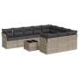 Set de sofás de jardín 11 pzas y cojines ratán sintético gris