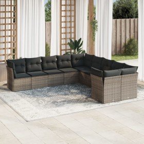 Set de sofás de jardín 10 pzas con cojines ratán sintético gris Set de sofás de jardín 10 pzas con cojines ratán sintético gris