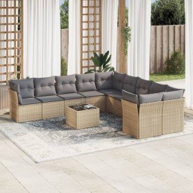 Set de sofás de jardín 11pzas con cojines ratán sintético beige en Conjuntos de jardín | Comprar online en Foro24