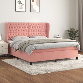Cama box spring con colchón terciopelo rosa 160x200 cm