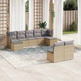Set de sofás de jardín 9 pzas con cojines ratán sintético beige