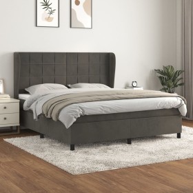Cama box spring con colchón terciopelo gris oscuro 180x200 cm