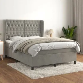 Box spring bed with light gray velvet mattress 140x200 cm by vidaXL, Beds and slatted bases - Ref: Foro24-3129393, Price: 515...