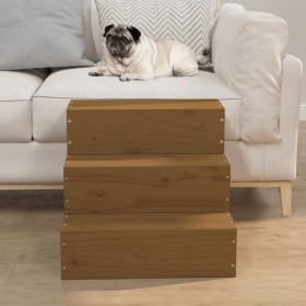 Escalera mascotas madera maciza pino marrón miel 40x37,5x35 cm