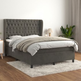 Box spring bed with dark gray velvet mattress 140x190 cm by vidaXL, Beds and slatted bases - Ref: Foro24-3129388, Price: 542,...
