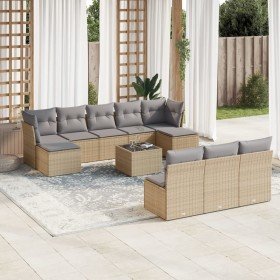 Set de sofás de jardín 11pzas con cojines ratán sintético beige