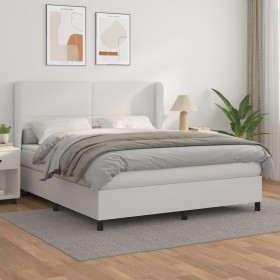 Cama box spring con colchón cuero sintético blanco 180x200 cm