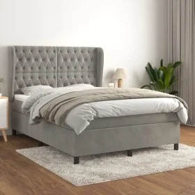 Box spring bed with light gray velvet mattress 140x190 cm by vidaXL, Beds and slatted bases - Ref: Foro24-3129387, Price: 567...