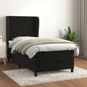 Box spring bed with black synthetic leather mattress 90x190 cm by vidaXL, Beds and slatted bases - Ref: Foro24-3129305, Price...