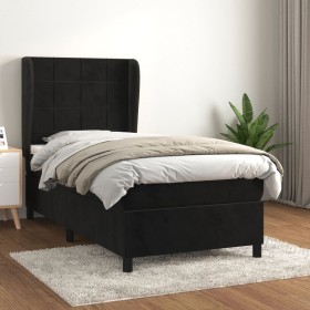 Cama box spring con colchón terciopelo negro 90x200 cm