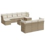 Set de sofás de jardín 11pzas con cojines ratán sintético beige